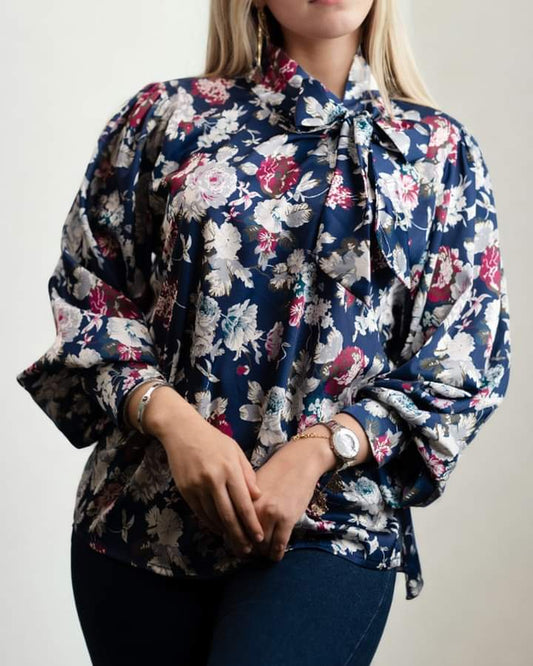 Chemisier satiné à nœud – Imprimé floral
