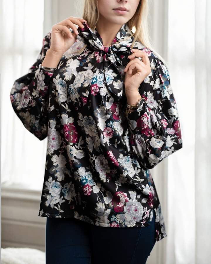 Chemisier satiné à nœud – Imprimé floral