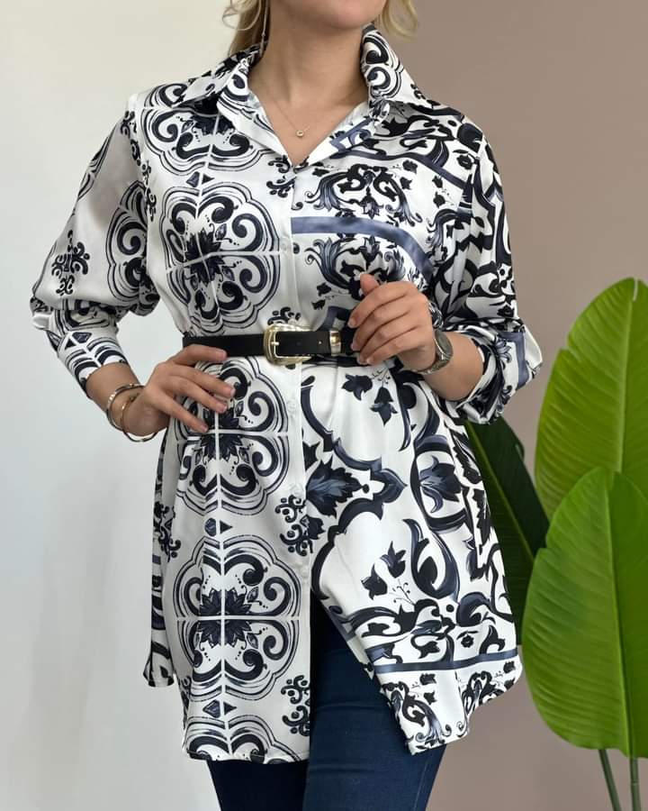 CHEMISIER SATIN IMPRIME LONG