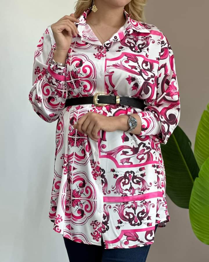 CHEMISIER SATIN IMPRIME LONG