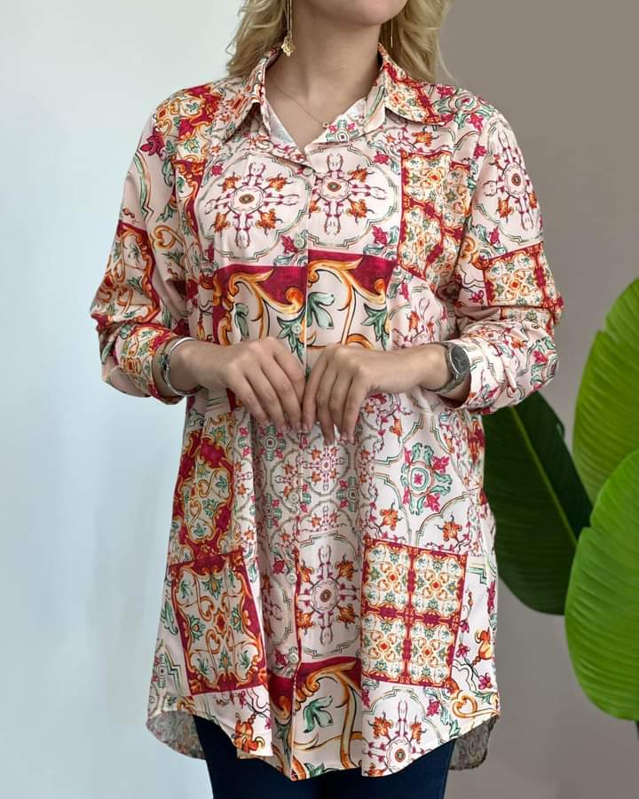 CHEMISIER SATIN IMPRIME LONG