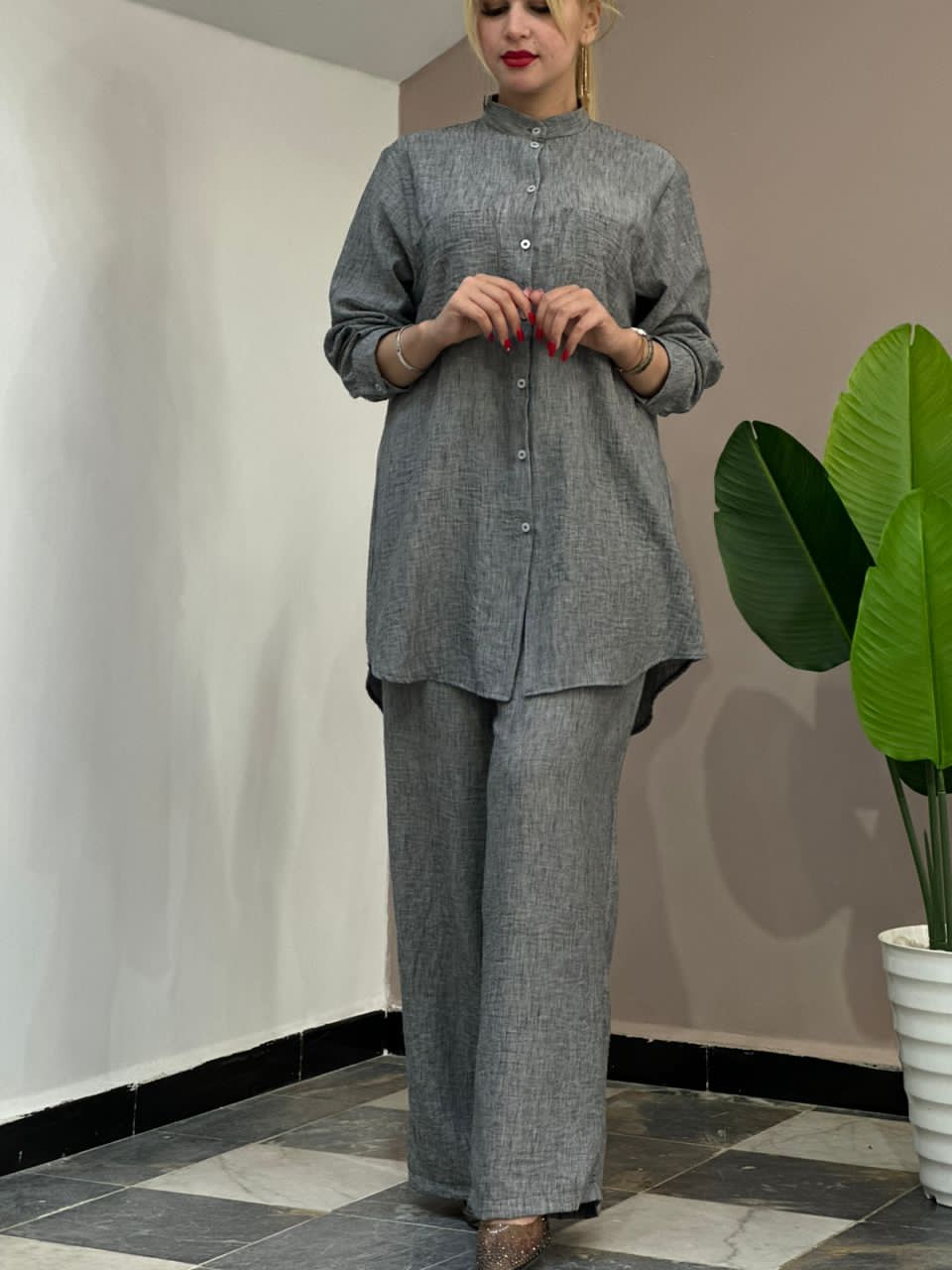 ENSEMBLE PANTALON CHEMISIER LIN