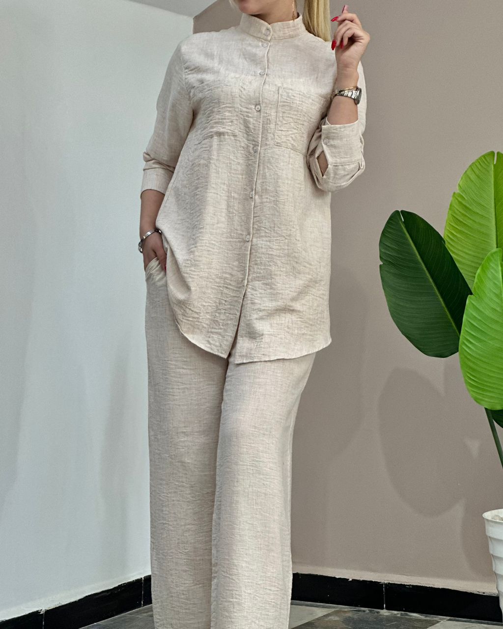ENSEMBLE PANTALON CHEMISIER LIN
