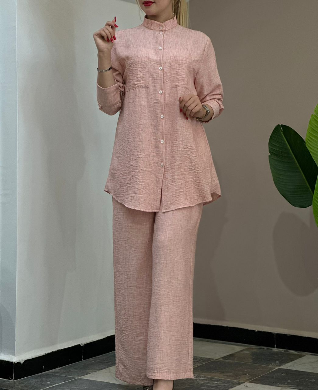 ENSEMBLE PANTALON CHEMISIER LIN