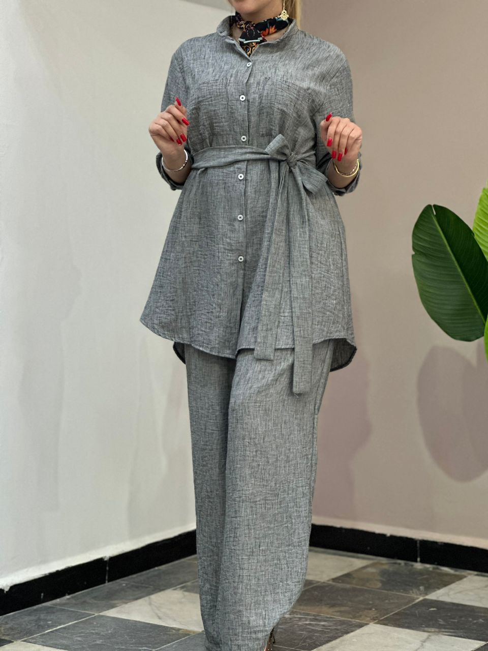 ENSEMBLE PANTALON CHEMISIER LIN