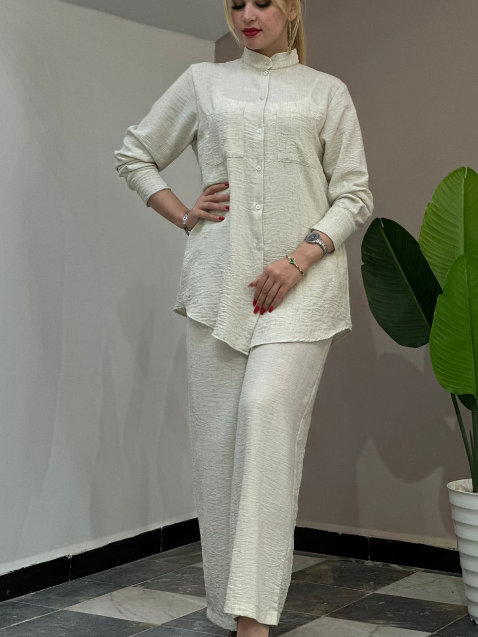 ENSEMBLE PANTALON CHEMISIER LIN