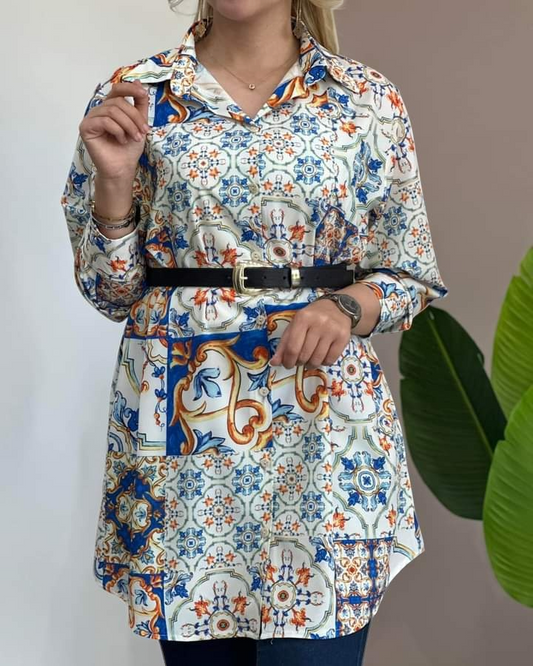 CHEMISIER SATIN IMPRIME LONG